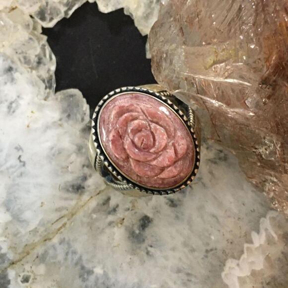 Carolyn Pollack Southwestern Style Sterling Rhodonite Carved Rose Ring For Women - Picture 2 of 10